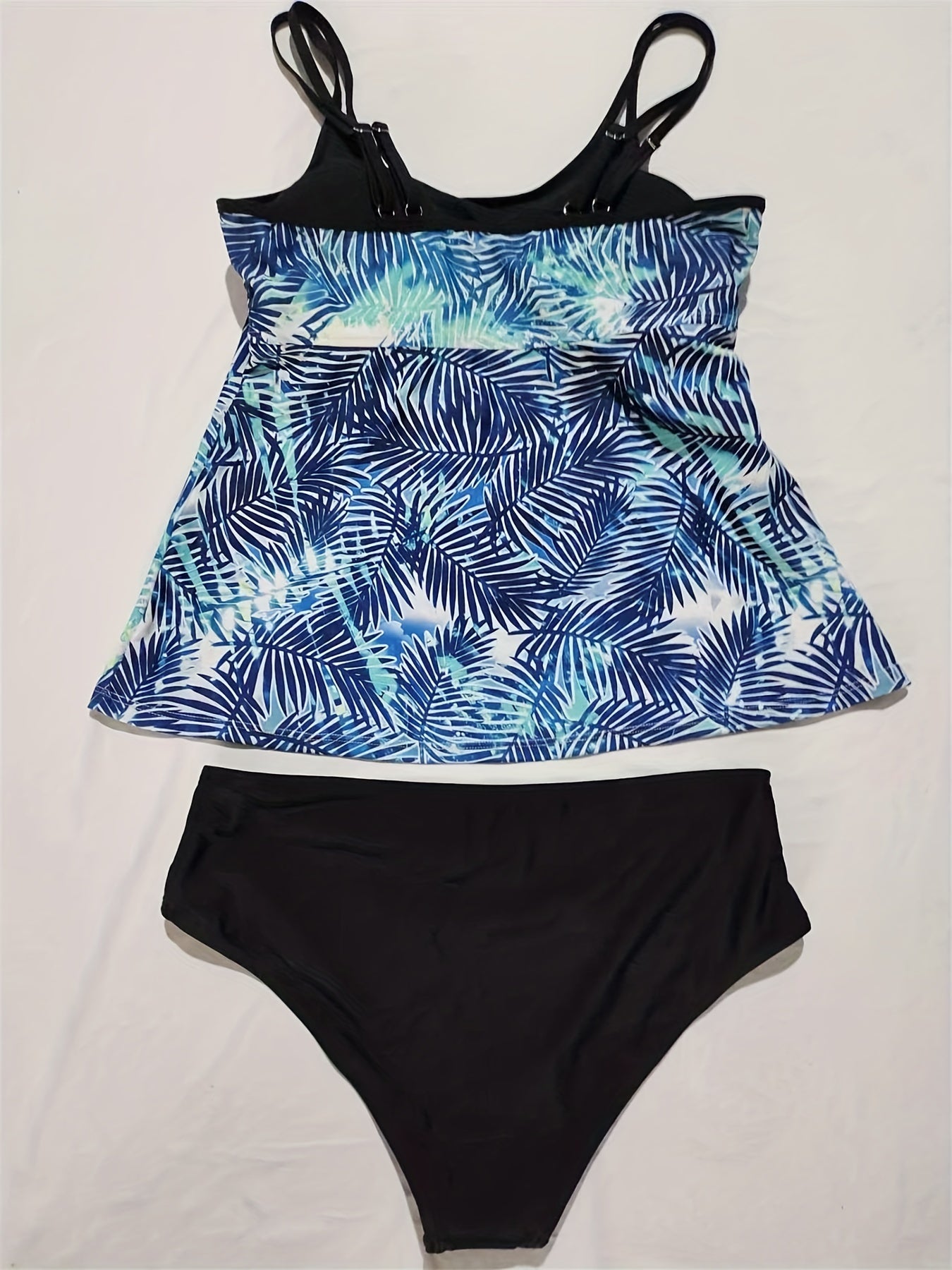 Tropical Print Tankini Set Women's Scoop Neck Swimsuit Two Piece