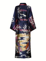 Floral Print Night Robe Long Sleeve Women's Sleepwear