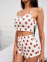 Women's Strawberry Print Waffle Pajama Set