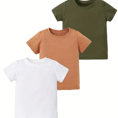 3pcs Toddler Girl's Short Sleeve Summer T Shirts Crew Neck Basic Tee Set
