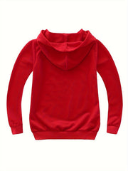 Cat Print Girls Cotton Pullover Hooded Sweatshirt for Autumn Winter