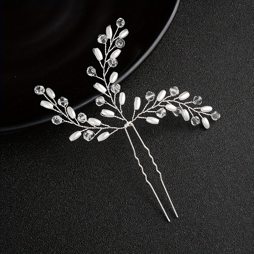 Bride Wedding Hair Comb Leaves Rhinestone Pearl Bridal Hair Comb