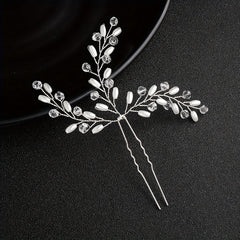 Bride Wedding Hair Comb Leaves Rhinestone Pearl Bridal Hair Comb