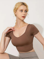 Quick Dry Yoga Top Short Sleeve Slimming Sporty Activewear