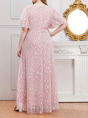 Polka Dot Mesh V Neck Maxi Evening Dress