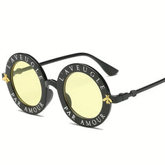 Round Frame Small Bee Sunglasses Men's Mixed Decorate Glasses