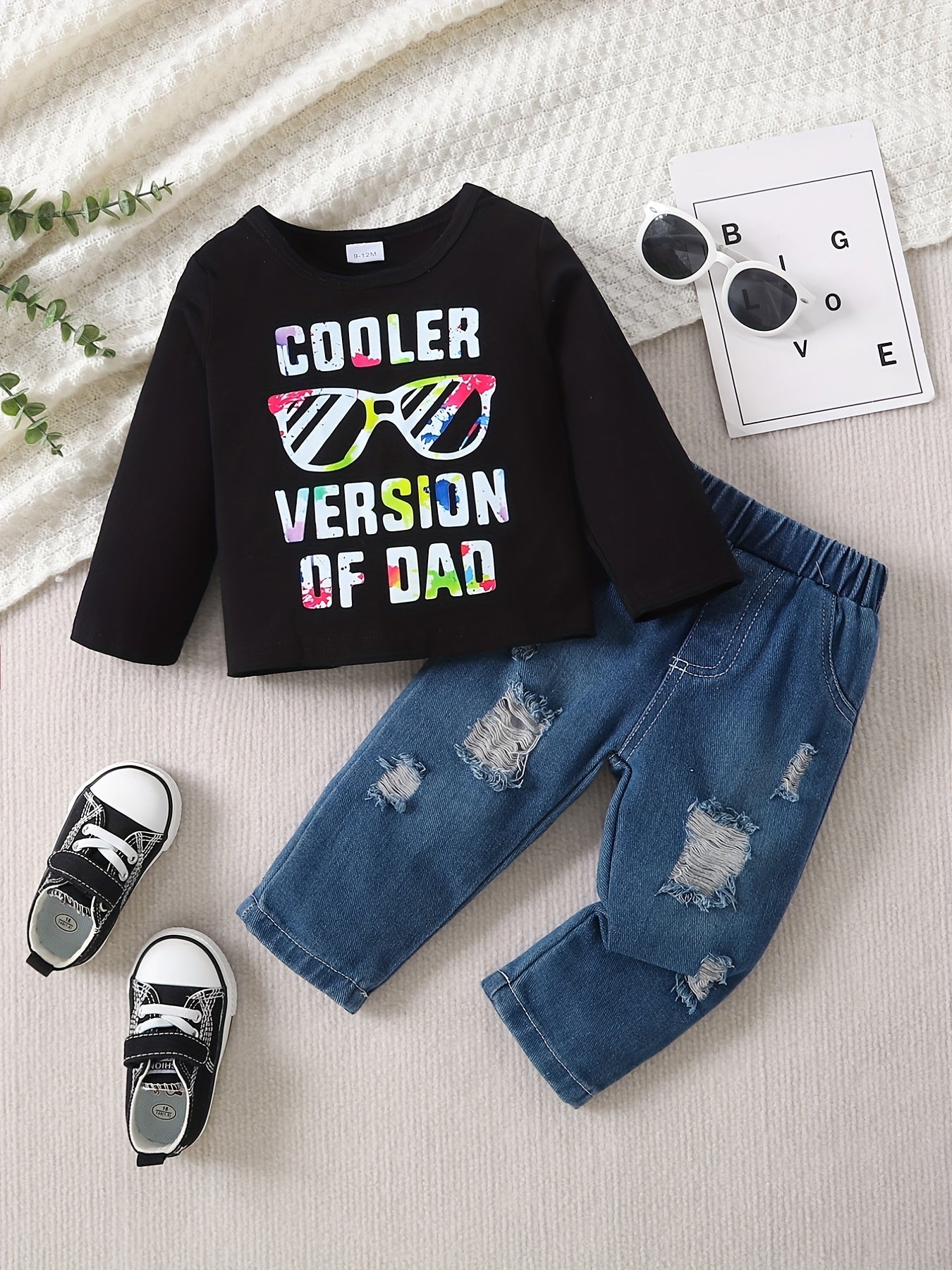 Toddler Boys Outfit COOLER VERSION OF DAD Long Sleeve Top & Jeans Set