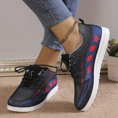 Women's Geometric Pattern Sneakers Lace Up Knit Mesh Running Trainers