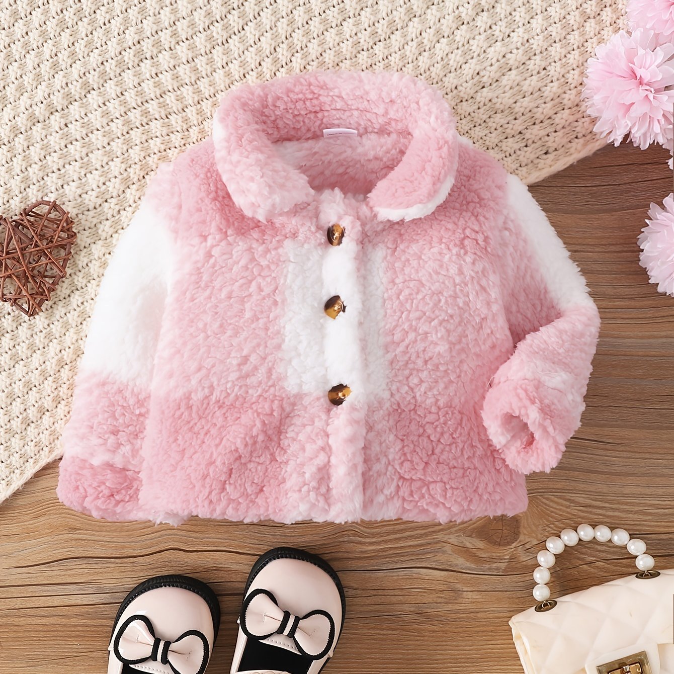 Baby Girls Plaid Lapel Long Sleeve Fleece Coat