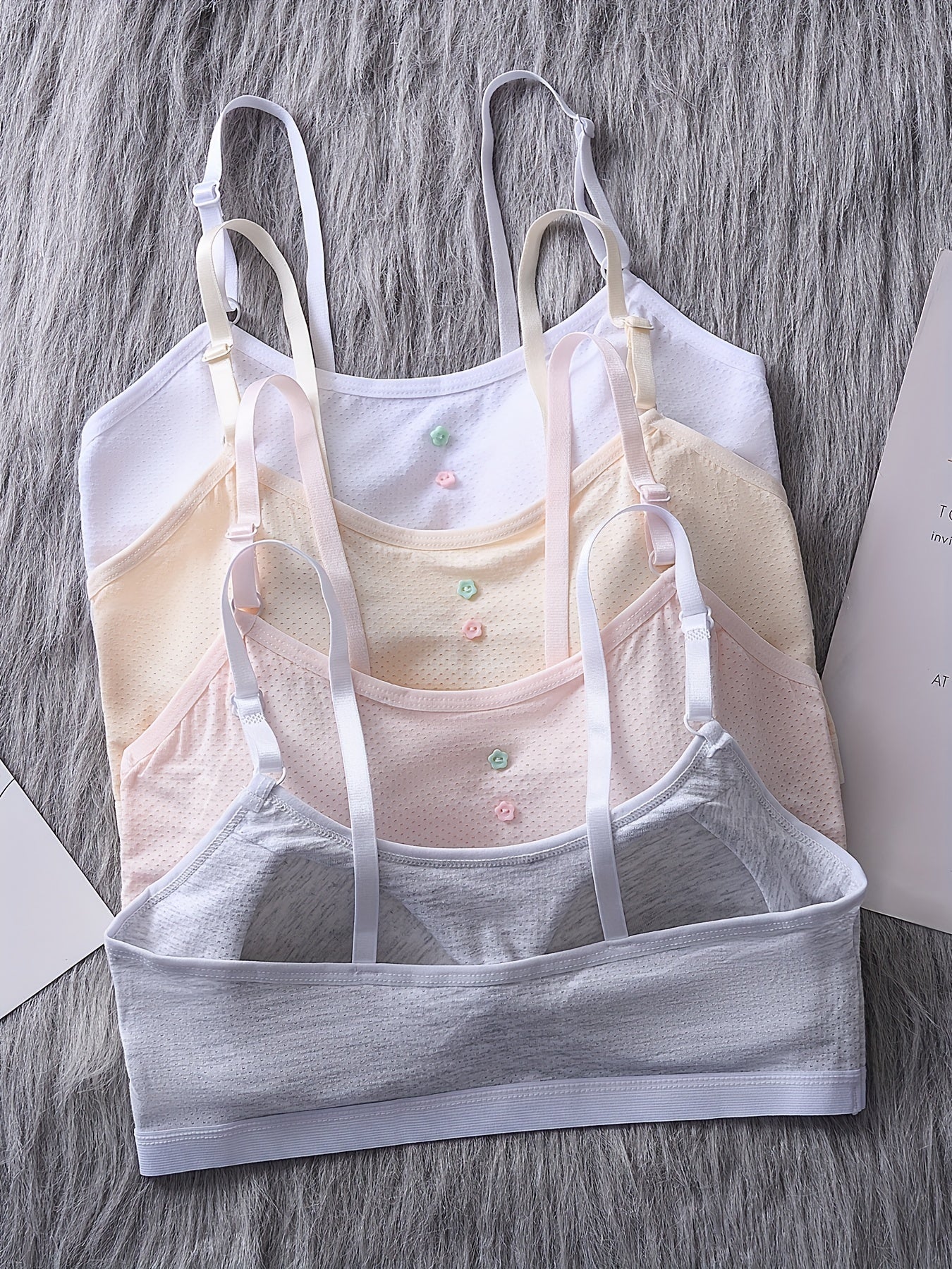 4pcs Girl's Flower Button Bra Underwear No Steel Ring Soft Bralette 9-15 Years