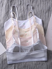 4pcs Girl's Flower Button Bra Underwear No Steel Ring Soft Bralette 9-15 Years