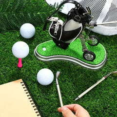 Creative Golf Cart Holder Pen Set PU Material Office Gift Ball Table Accessories
