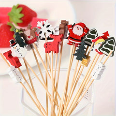 100pcs Christmas Santa Claus Bamboo Picks for Holiday Parties Table Decor