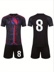 Boys 10 Sports Football Training Outfit Heart Print Breathable Quick Drying Set