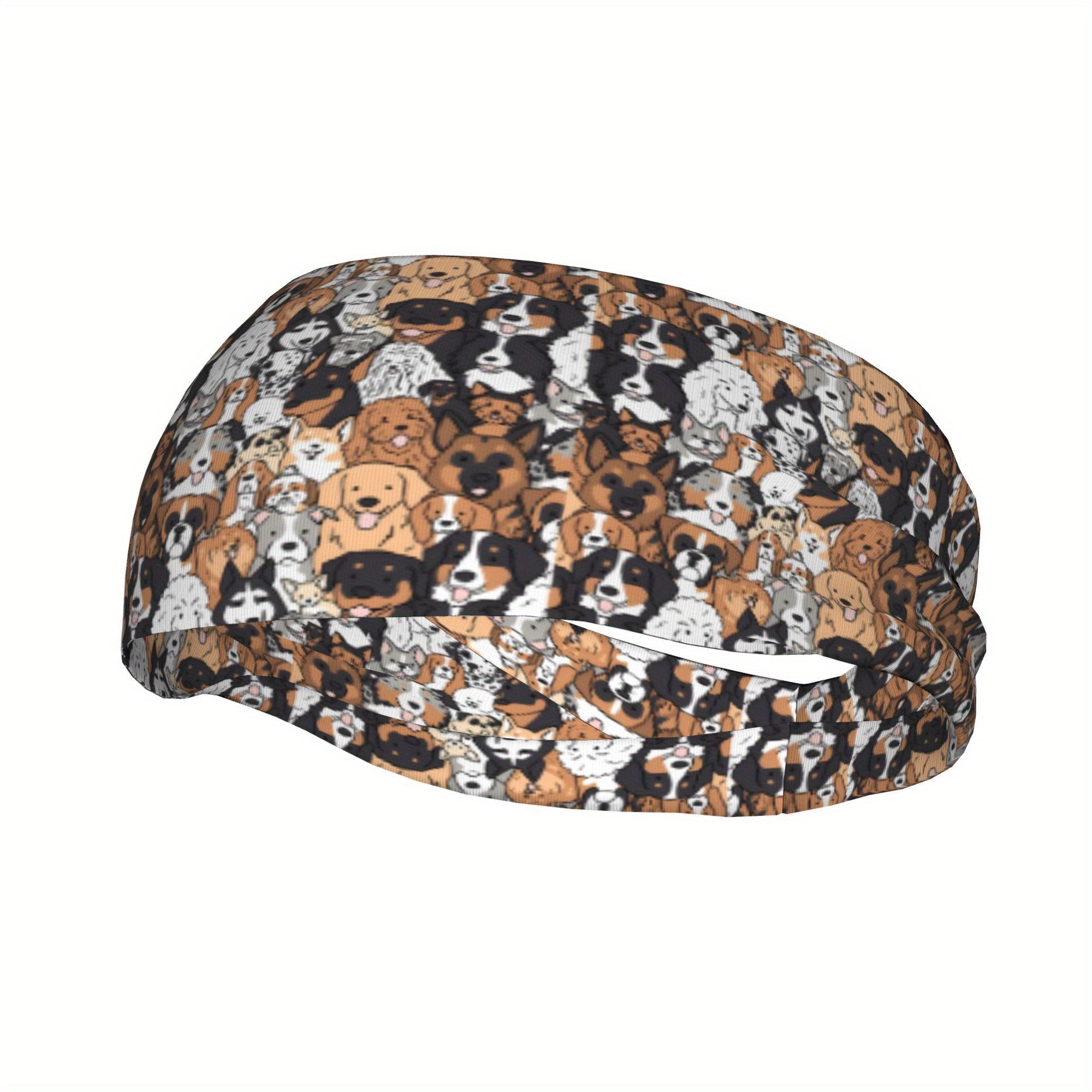 Unisex Dog Print Sports Headband Sweat Wicking Stretchy Polyester