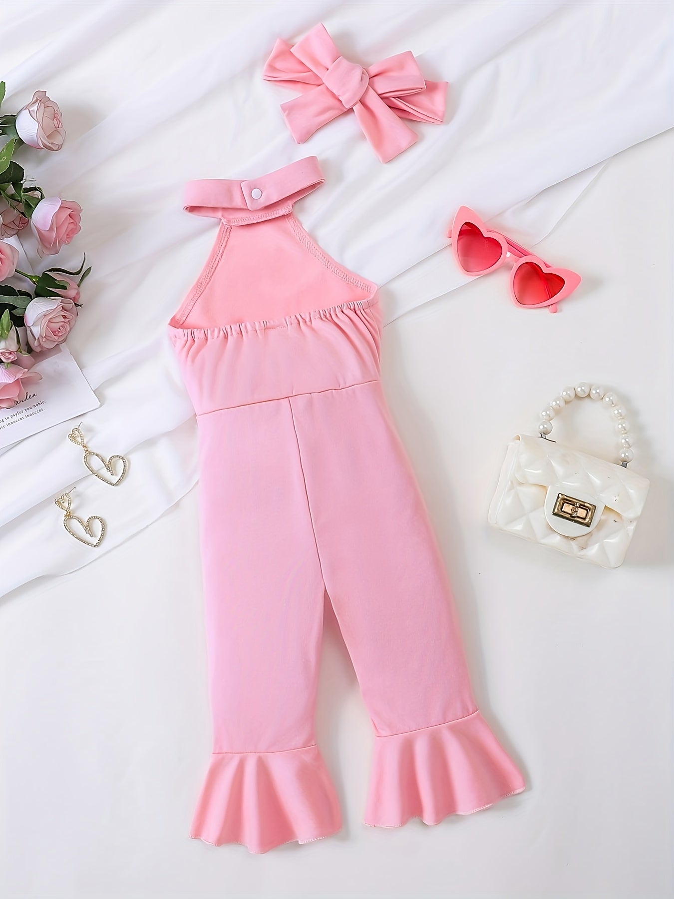 Stylish Halter Flared Leg Jumpsuit for Baby Girls