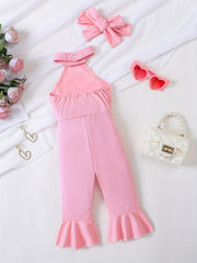 Stylish Halter Flared Leg Jumpsuit for Baby Girls
