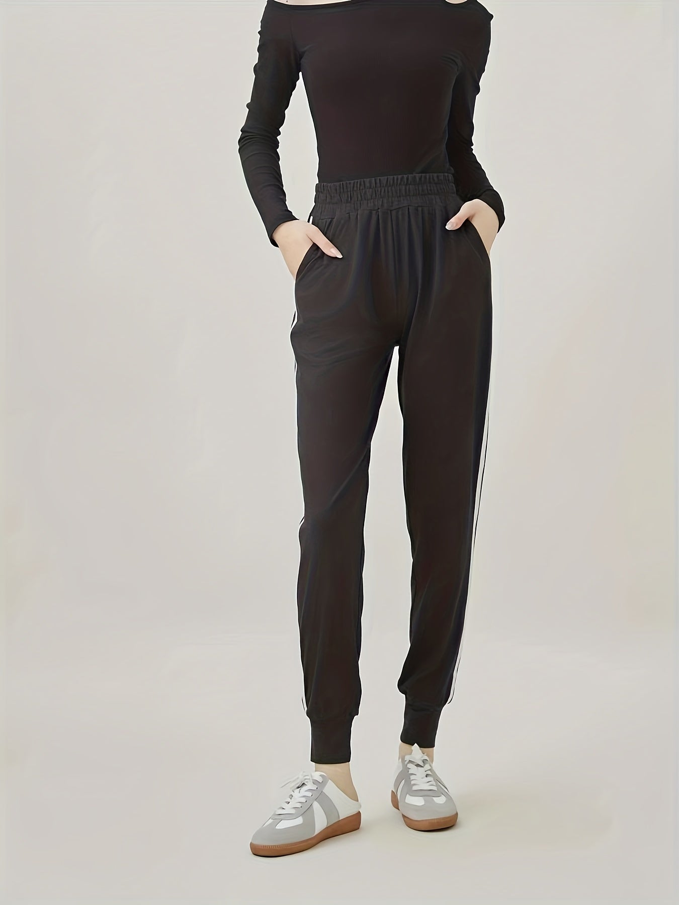 Colorblock Stripe Print High Stretch Trousers