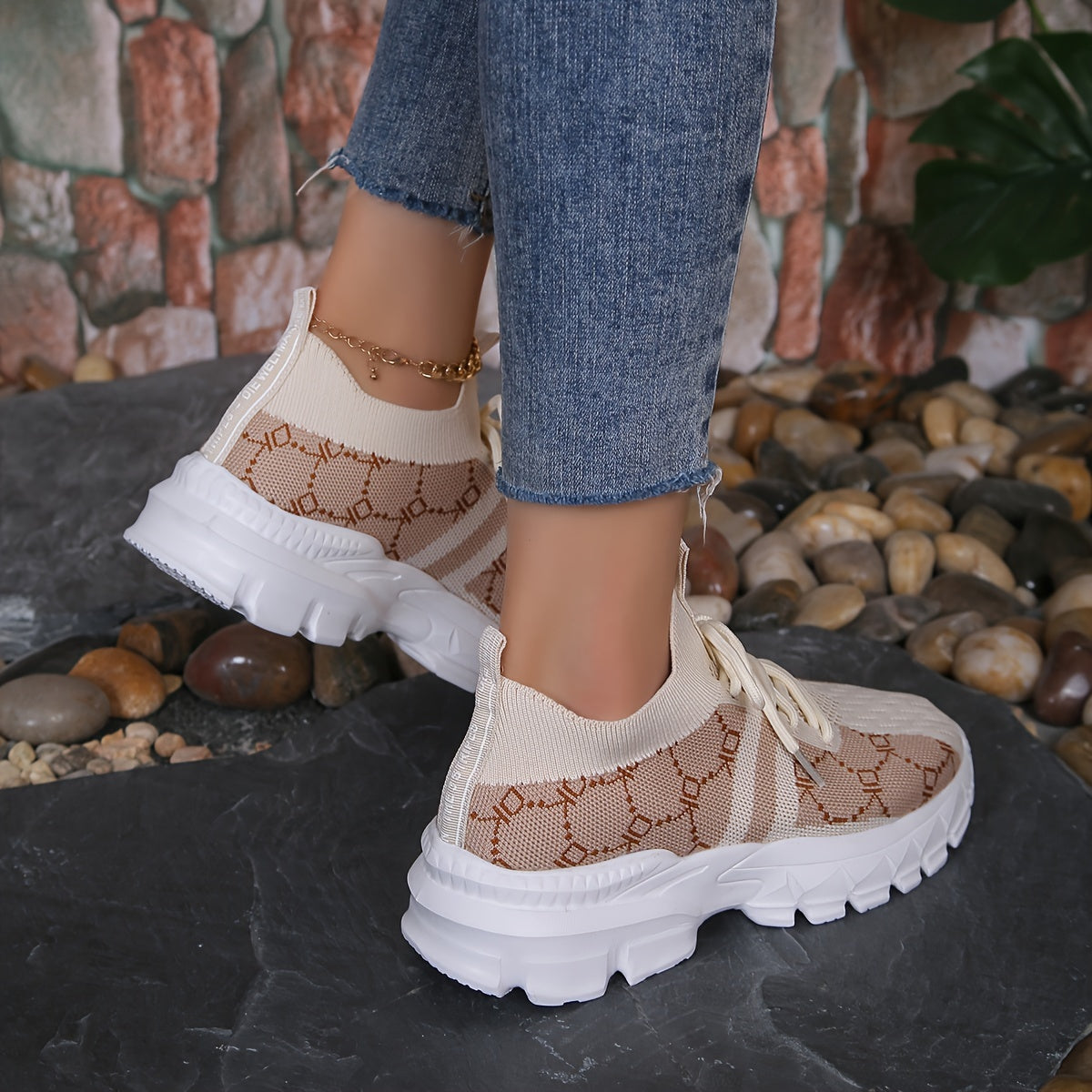 Women's Graphic Running Shoes Shock Absorption Chunky Sneakers