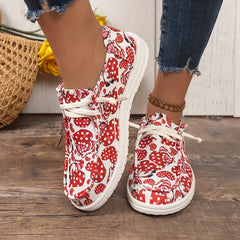 Women's Cartoon Heart Canvas Slip-on Shoes Low Casual Sneaker