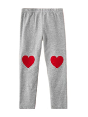 3pcs Girls Heart Print Leggings Breathable Casual Pants For Kids