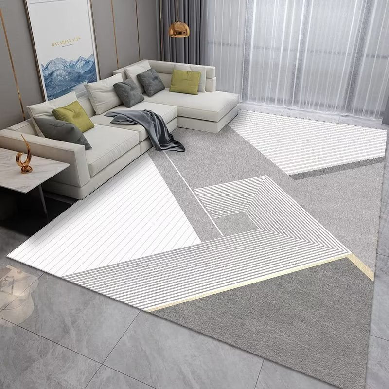 Modern Abstract Area Rug Living Room Non-slip TPR Base Soft Polyester Fiber