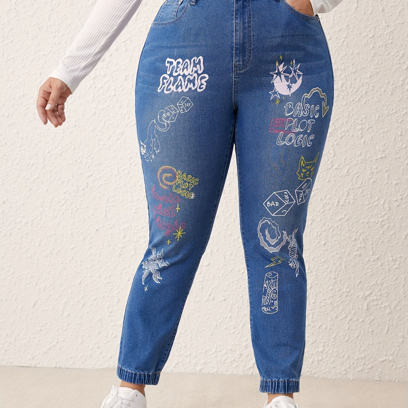 Casual Jeans Women's Plus Graphic Print High Stretch Jeans