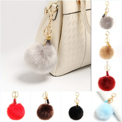 Fluffy Pom Pom Keychains Faux Rabbit Fur Pompom Silver Keyring Accessories