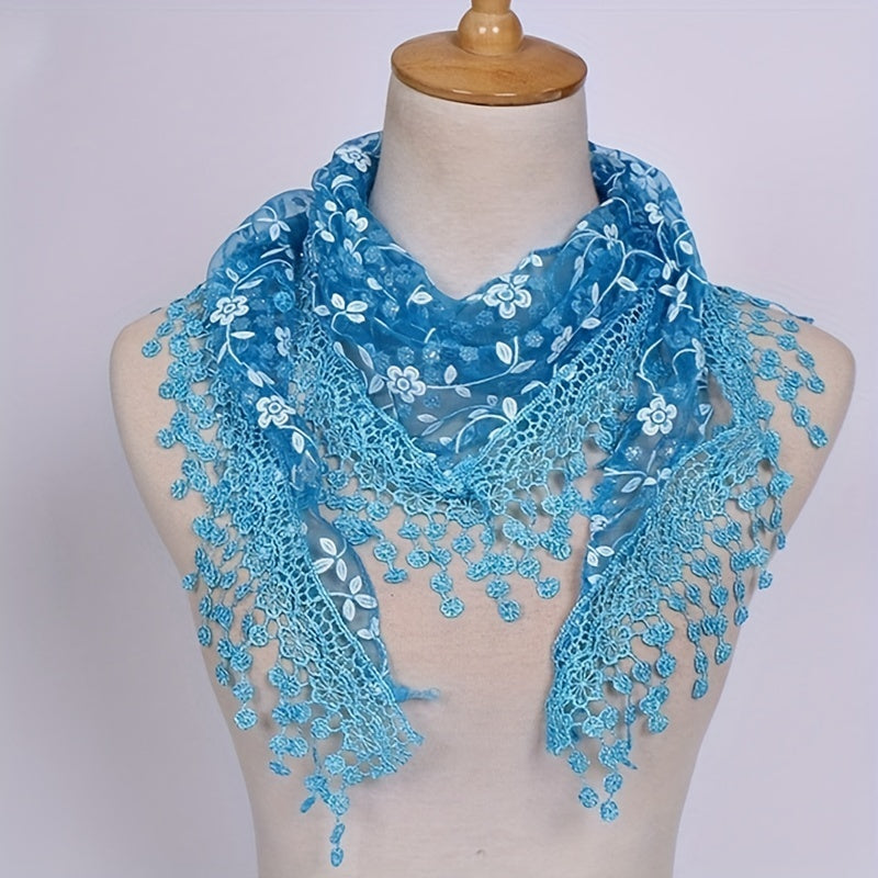 Floral Embroidery Triangle Scarf Tassel Shawl Lace Veil Mantilla Head Covering