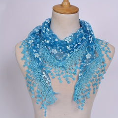 Floral Embroidery Triangle Scarf Tassel Shawl Lace Veil Mantilla Head Covering