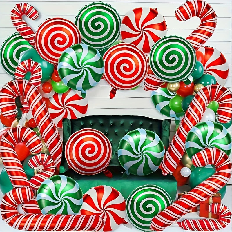 2pcs Christmas Foil Balloons Lollipop Party Balloons Red And Green Balloons