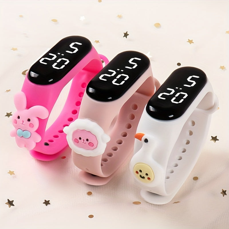 3pcs Kids' Animal Pattern LED Electronic Watch Set for Boys and Girls