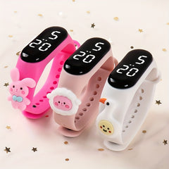 3pcs Kids' Animal Pattern LED Electronic Watch Set for Boys and Girls