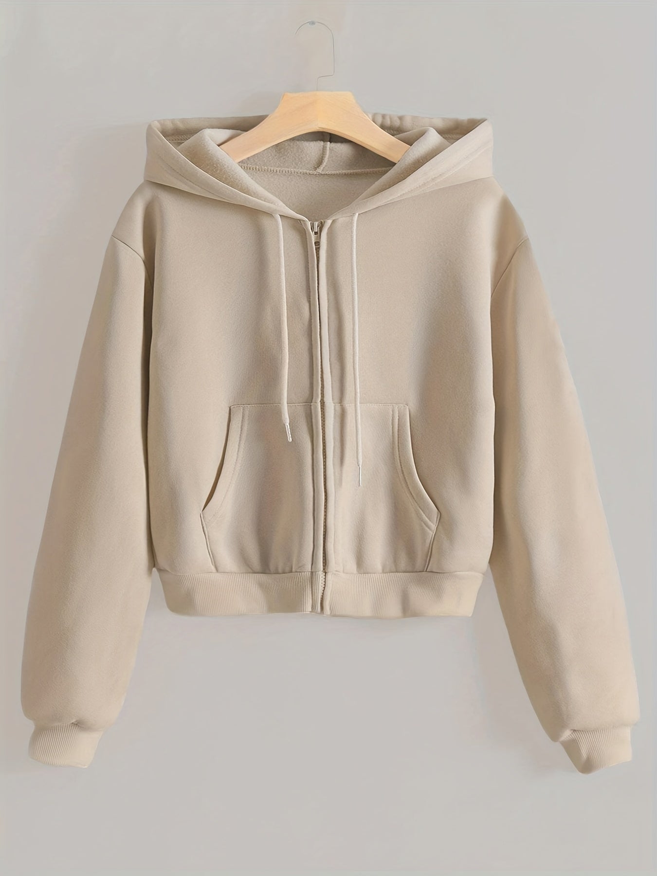 Casual Kangaroo Pocket Hoodie Long Sleeve Zip Up Sweatshirt