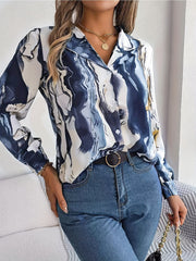 Marble Print Button Up Collar Top