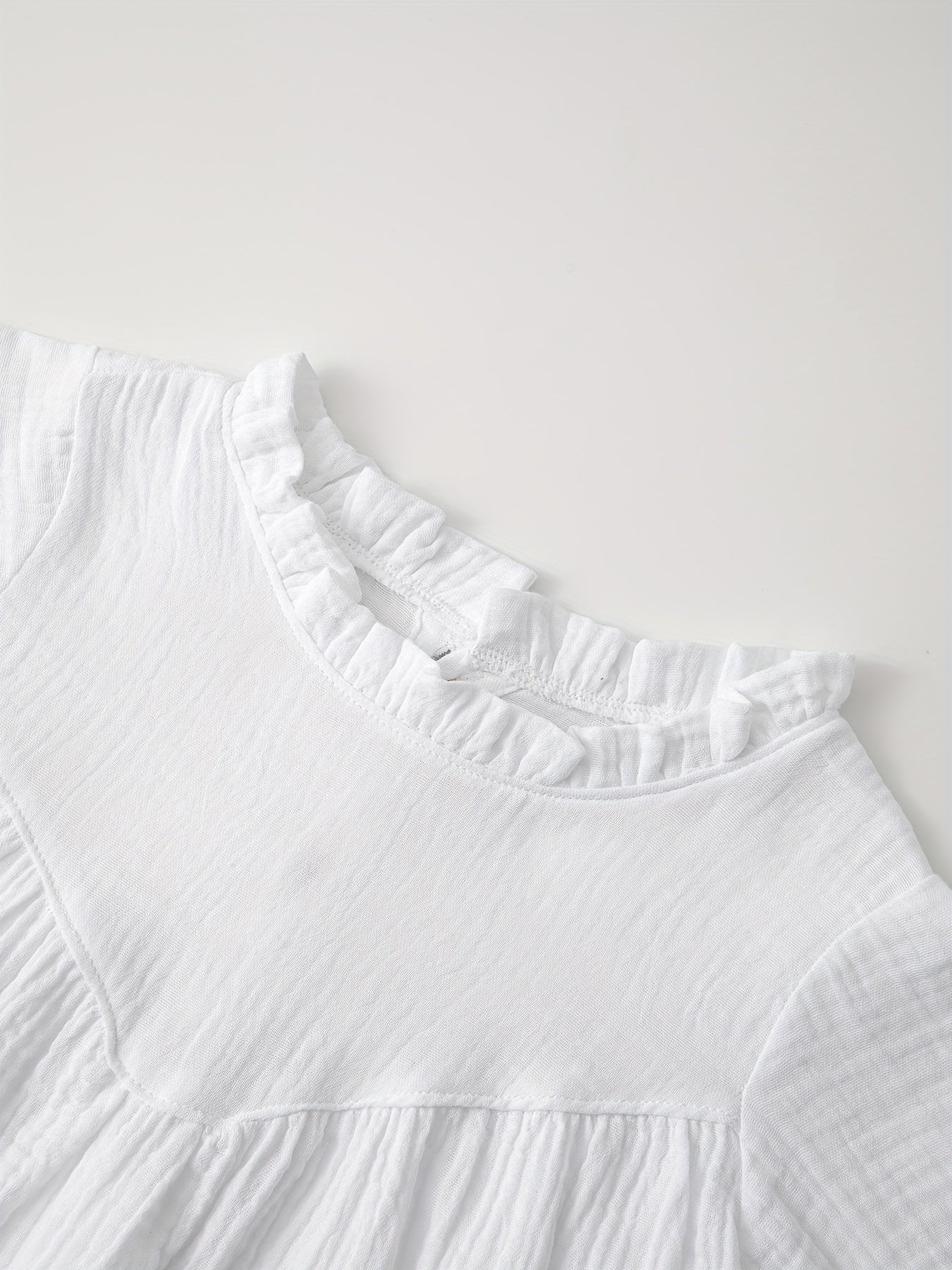 Girls Cotton Ruffle Trim Long Sleeve Dress