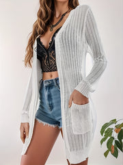 Women's Mid Length Knit Cardigan Long Sleeve Sweater for Spring & Summer