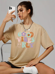 Smiling Face & Cartoon Flower & Letter Print T shirts Short Sleeve O neck