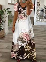 Floral Print V Neck Maxi Dress, Plus Size
