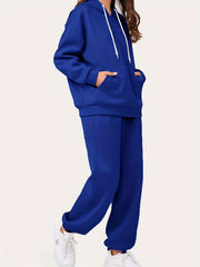 Solid Hoodie & Jogger Sweatpants Outfit Set