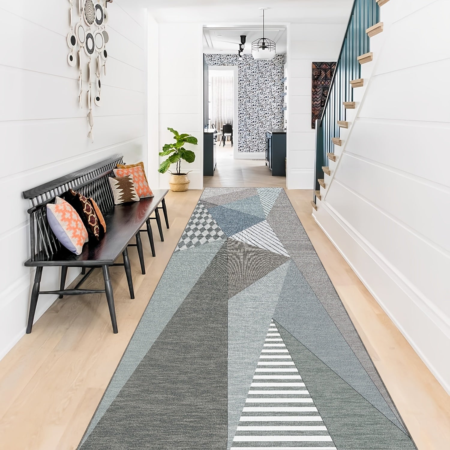 Nordic Style Geometric Stone Pattern Kitchen Rug Soft Non-slip Carpet
