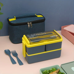 1pc 2-Tier Lunch Box with Cutlery Set Leak Proof Bento Box
