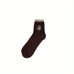5 Pairs Bear Embroidery Ankle Socks for Summer Sports