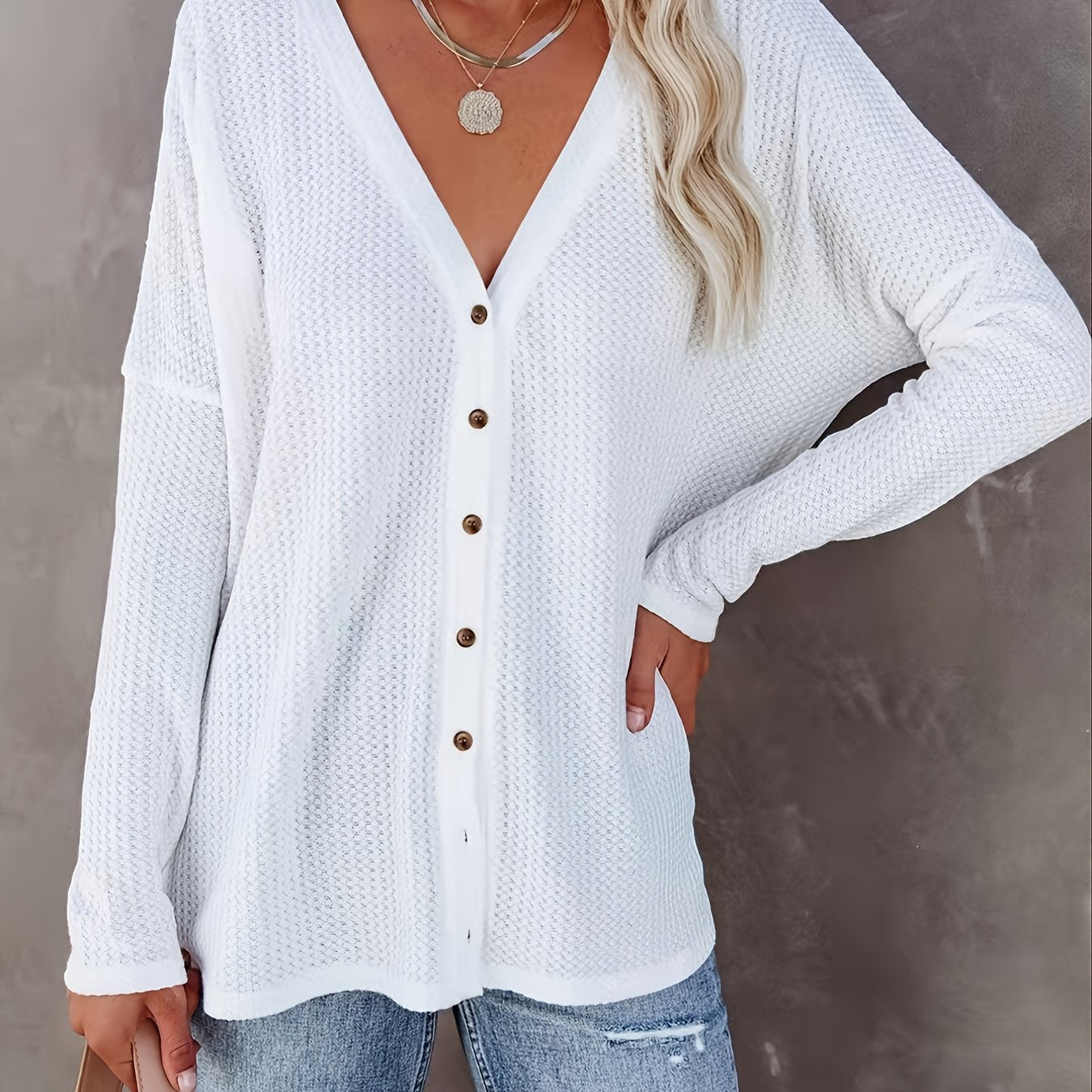 Solid V Neck Asymmetrical Cardigan Sweater