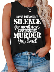 Casual Tank Top Women's Plus Slogan Print Round Neck Tank Top