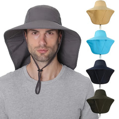 Men's Wide Brim Bucket Hat Breathable Adjustable Solid Hat
