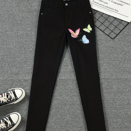 Butterfly Print Stretchy Denim Pants Skinny Jeans