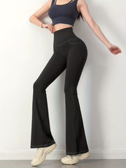 Solid Denim Yoga Pants With Pockets Sports Fitness Flared Leggings