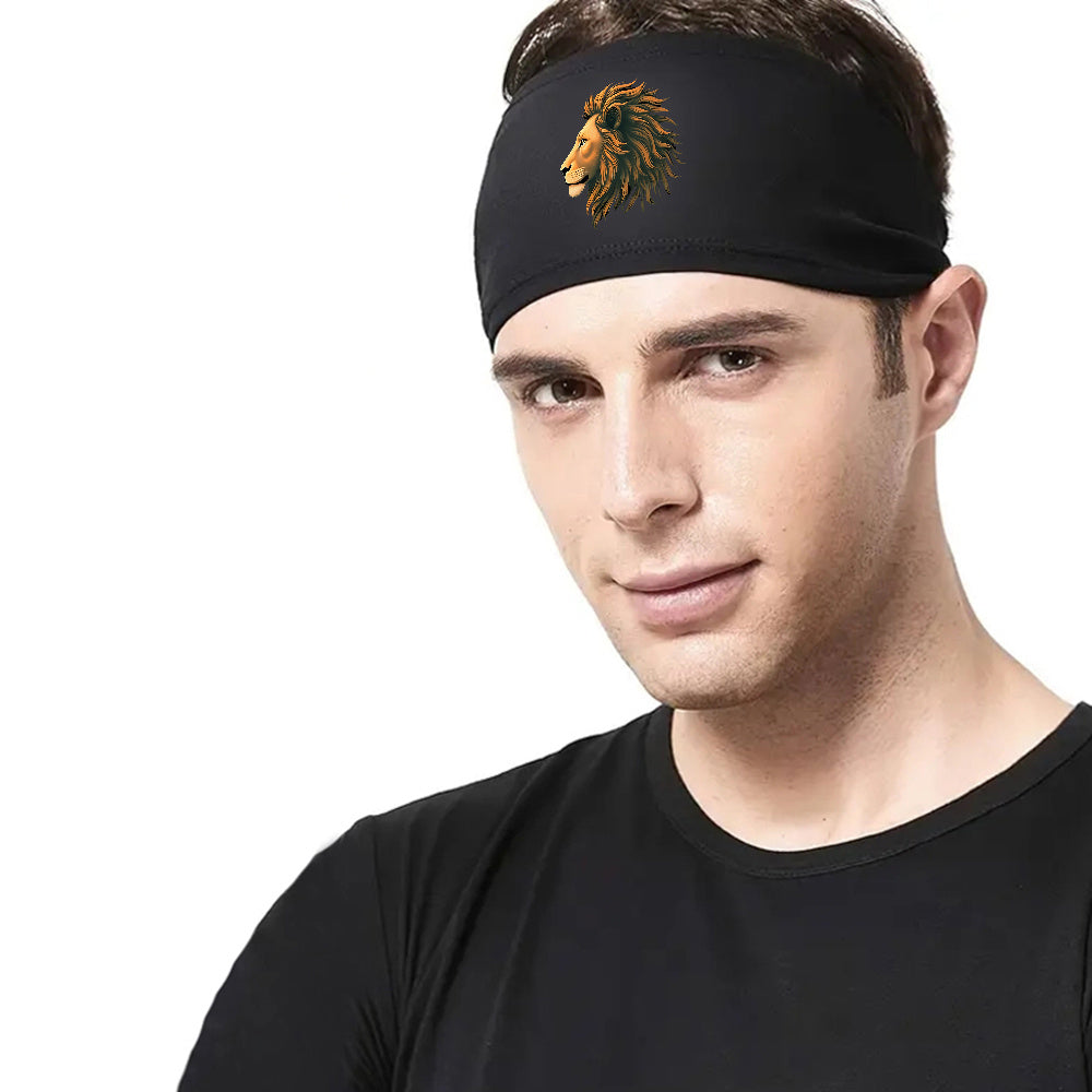 Lion Symbol Sports Headband for Men Breathable Mesh Sweat Band for Workout
