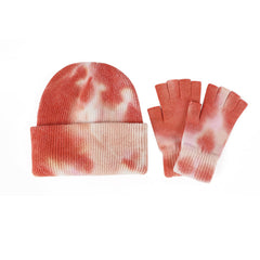 Wool Tie Dye Half Finger Gloves Hats Warm Gradient Ear Protection
